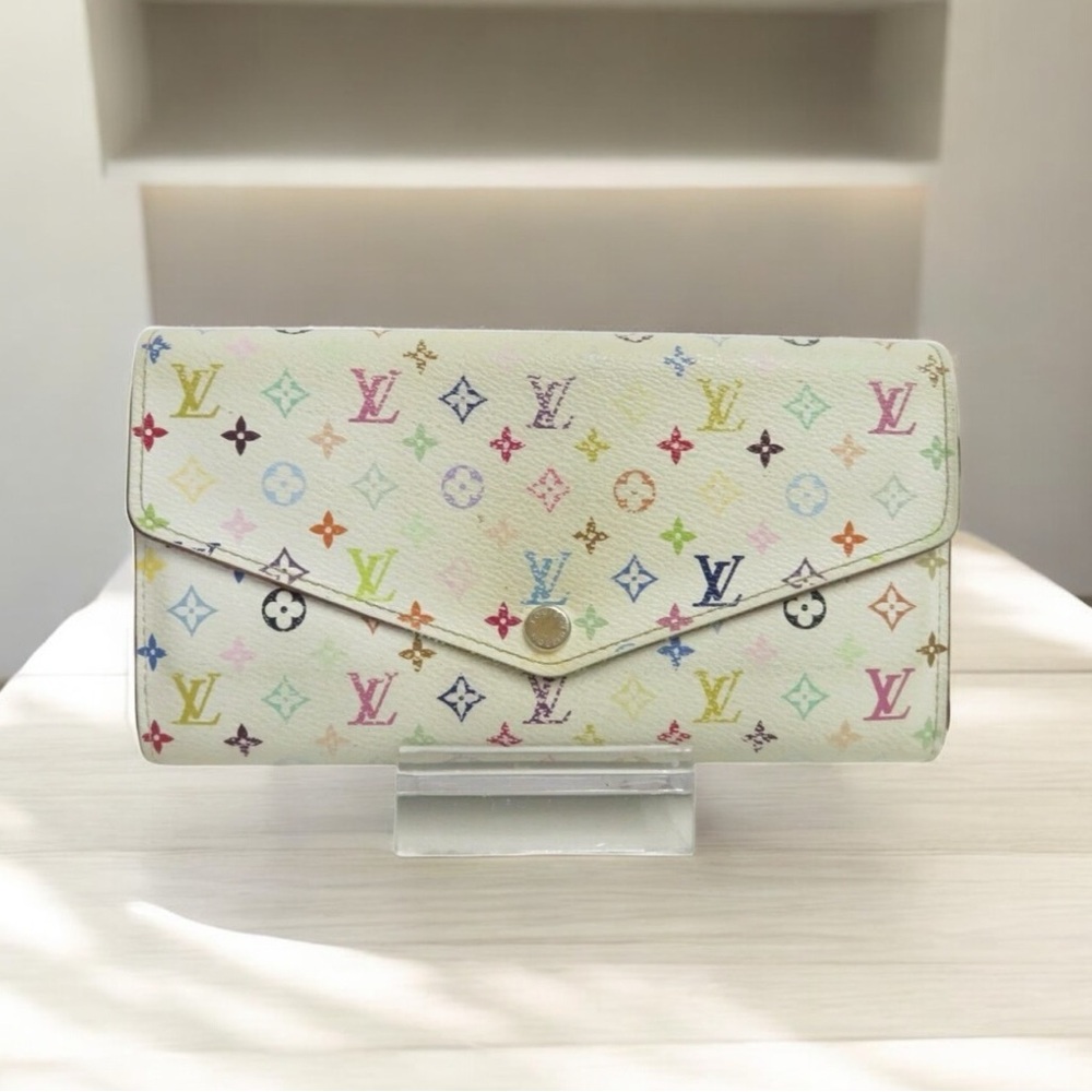 👜 Louis Vuitton Multicolor White Beige Pink Monogram Long Wallet Envelope Classy